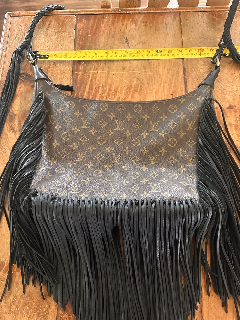 Louis Vuitton Brown Monogram Revamp with Black Fringe Crossbody Bag Vintage Boho - Picture 10 of 12